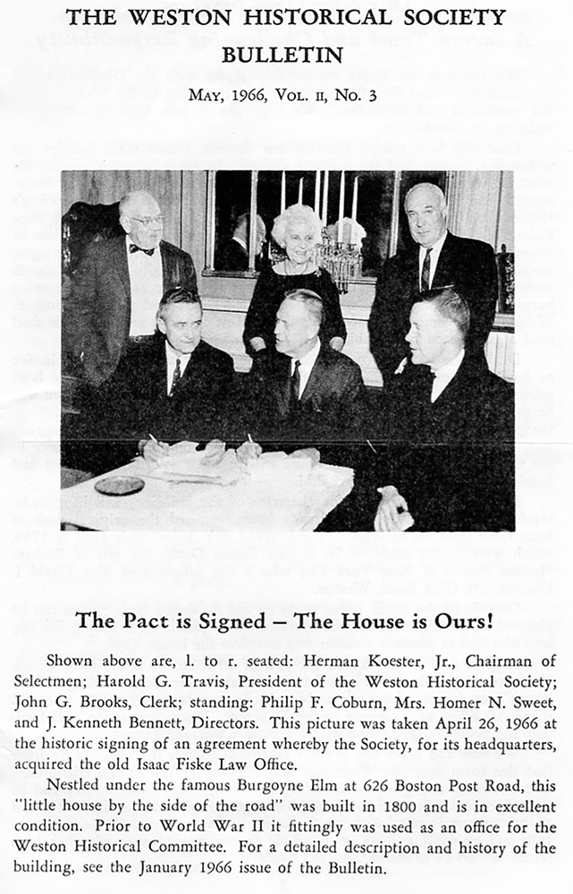 Cover of WHS Bulletin, May 1966, Vol. II, No. 3, with article titled "The Pact is Signed - the House is Ours!", accompanied by photo of the signing