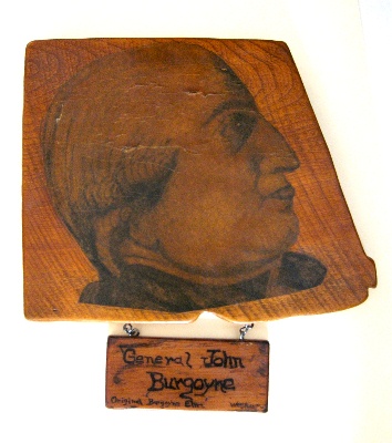 Burgoyne portrait made from wood of the Burgoyne Elm